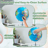 COSTWAY 13-Inch Illuminated World Globe with LED Light, Clear Easy-to-Read Map, 720° Rotation, and Educational Geographic Design for Students and Classrooms