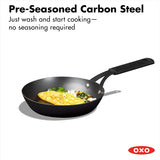 OXO Obsidian 12-Inch Carbon Steel Wok Pan, Pre-Seasoned with Removable Silicone Handle Holder, Induction and Oven Safe, Black