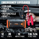 Tacklife T8 Pro Car Jump Starter with 1200A Peak Power, 18000mAh Battery, LCD Screen and Water-Resistant Housing, Orange