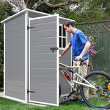 DWVO 5 x 3ft Gray Resin Outdoor Storage Shed with Floor, Window, Waterproof Construction, and Lockable Door for Garden, Yard, or Patio