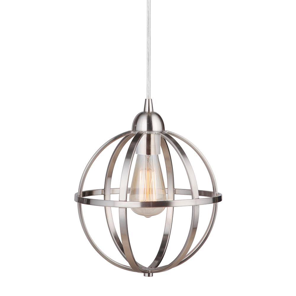 Worth Home Products Instant Pendant 1-Light Recessed Light Conversion Kit with Brushed Nickel Globe Cage Shade