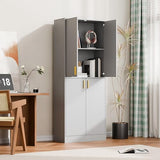 Cozy Castle 71′′ Tall Pantry Cabinet with Four Doors and Adjustable Shelves, Freestanding Wood Storage Cupboard for Kitchen, Dining Room, Living Room or Bathroom, Gray
