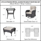 3-Piece Outdoor Patio Furniture Set with Two Swivel Rocker Chairs and Rattan Side Table, Wicker Glider Seating for Deck, Porch or Poolside, Brown and Blue