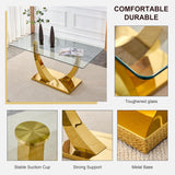 HomVent Rectangular Dining Table with 0.39-Inch Clear Tempered Glass Top and Stainless Steel Base, Gold Base for Kitchen, Dining Room or Home Office