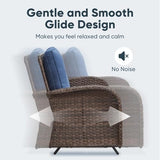 3-Piece Outdoor Patio Furniture Set with Two Swivel Rocker Chairs and Rattan Side Table, Wicker Glider Seating for Deck, Porch or Poolside, Brown and Blue