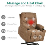 YITAHOME Dark Grey Power Lift Recliner with Massage, Heat, USB Ports, Cup Holders, Remote Control, and a Spacious Fabric Seat