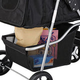 BBBuy Foldable 4-Wheel Pet Jogger Stroller and Travel Carrier with Waterproof Cover, Storage Basket, Cup Holder and Removable Liner, Black