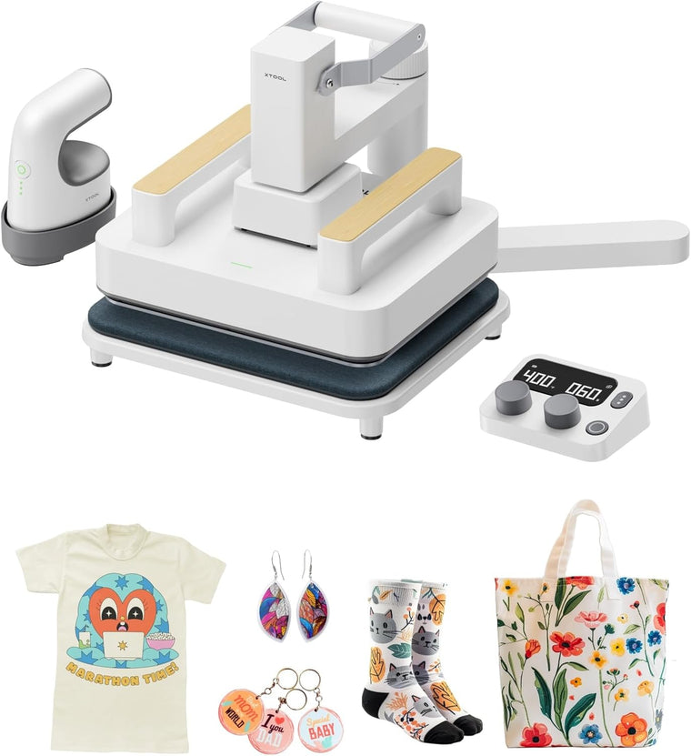 xTool 3-in-1 Smart Heat Press Kit with Mini Iron Press, Platform and Control Pod, 10-25KG High Pressure, Detachable Portable Press for T-Shirts, Vinyl, Sublimation and Crafts