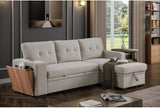 Devion Furniture 92-Inch Modern Reversible L-Shaped Sleeper Sectional Sofa with Chaise, Side Compartment, Polyester Fabric Upholstery and Sleeper Bed, Light Gray