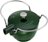 Staub 1-Quart Round Cast Iron Tea Kettle, Basil Green, Made in France