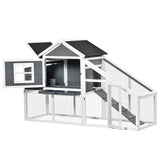 PawHut White Wooden Chicken Coop with Nesting Box and Run, 69×22 Inches
