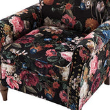 HULALA HOME Upholstered Wingback Accent Chair with Removable Cushion, Wood Legs and Nailhead Trim, Floral Living Room or Bedroom Armchair, Blue