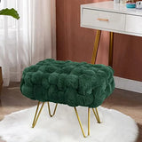 Pink Faux-Fur Ottoman Bench with Golden Legs, 27 x 20 x 19 Inch Fluffy Vanity Seat and Accent Table for Bedrooms, Closets and Living Rooms F