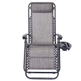 Set of 2 BTEXPERT Adjustable Steel Mesh Zero Gravity Lounge Chairs with Pillow, Utility Tray, Cup Holder, and Gray Case