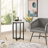 Yaheetech 16in Round Faux Marble End Table with X-Based Design & Sturdy Metal Legs, Modern Accent Sofa Table for Living Room, Black