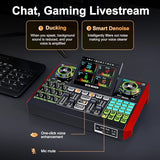 Podcast Microphone and Audio Mixer Bundle with 3.5mm Condenser Mic, Live Sound Card, Voice Changer and Denoise, Equipment for PC and Phone Streaming, Singing and Gaming