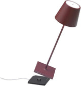 Zafferano Poldina Pro Touch-Dimmable LED Table Lamp in BORDEAUX, Powder-Coated Aluminum with IP54 Protection, Indoor/Outdoor Use, Contact Charging Base and USA Plug
