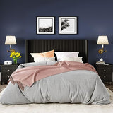 Allewie Queen Velvet Platform Bed with Vertical Channel-Tufted Wingback Headboard, Strong Wooden Slats, No Box Spring Required, Easy Assembly, Black