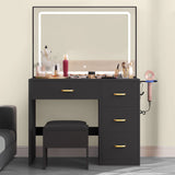 Dextrus Charcoal Black Makeup Vanity Table with Large Mirror and LED Lights for Bedroom Dressing Areas