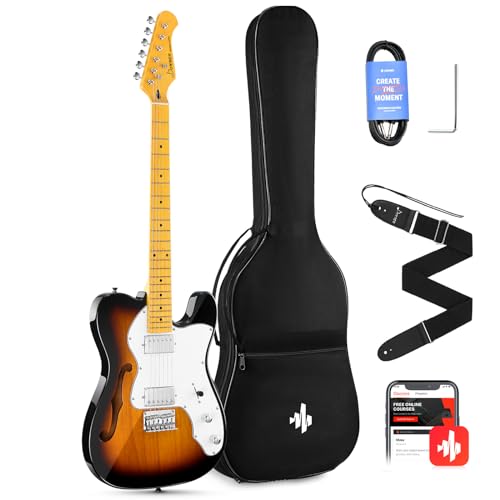 Donner 39 Inch TL Thinline Jazz Electric Guitar with F-Hole and H-H Pickups, Full-Size Hollow Beginner Guitar Kit with Bag, Strap and Cable, Sunburst, DJC-1000S