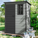 DWVO 5 x 3ft Gray Resin Outdoor Storage Shed with Floor, Window, Waterproof Construction, and Lockable Door for Garden, Yard, or Patio