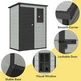 DWVO 5 x 3ft Gray Resin Outdoor Storage Shed with Floor, Window, Waterproof Construction, and Lockable Door for Garden, Yard, or Patio
