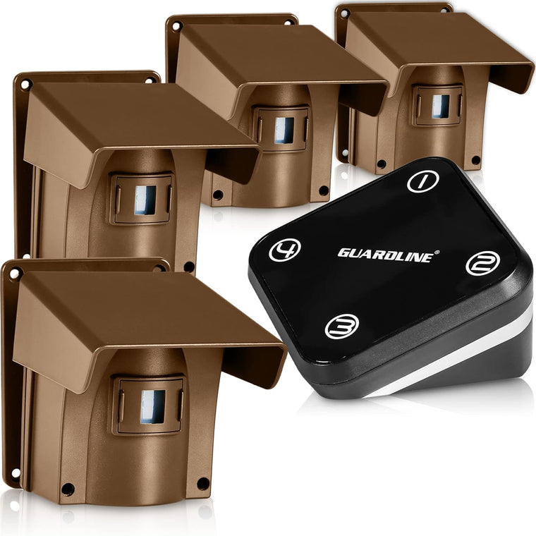 Guardline Wireless Driveway Alarm System with 4 Motion Sensors and 1 Receiver, 500 Foot Range, Weatherproof Outdoor Property Alert