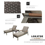 LOKATSE HOME Adjustable Outdoor Patio Chaise Lounge Cushion with Armrest, Dark Gray Reclining Pool, Deck and Yard Furniture
