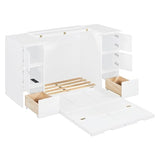 Twin Wall Bed with Wood Cabinet Frame, Charging Station, Outlet, USB Ports and Storage Drawers, Space-Saving Murphy Bed for Home Office or Studio, White