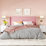 Allewie Queen Velvet Platform Bed with Vertical Channel-Tufted Wingback Headboard, Strong Wooden Slats, No Box Spring Required, Easy Assembly, Black