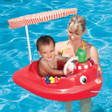 SwimWays Molded Plastic Baby Tug Boat Float with Canopy and Interactive Toys