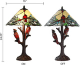 River of Goods Cardinal Stained Glass Table Lamp with 24 Triple-Lit Lights