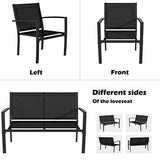 Greesum 4-Piece Outdoor Patio Conversation Set with Glass Coffee Table, Black Furniture for Lawn, Garden or Poolside