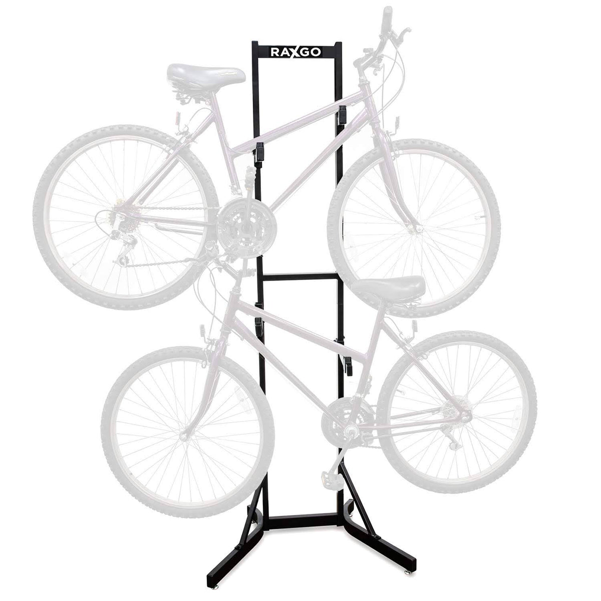 RaxGo Freestanding Bike Storage Rack for 2 Bicycles, Adjustable Hooks for Indoor Garage Use