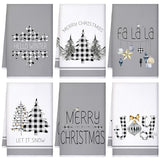 Geyoga 6-Piece Christmas Kitchen Towel Set with Buffalo Plaid and Tree Designs, Soft Absorbent Dish, Tea and Hand Towels for Holiday Gifts, 16 x 24 Inches, Gray and White