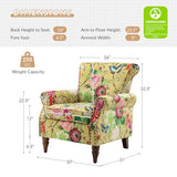 HULALA HOME Upholstered Wingback Accent Chair with Removable Cushion, Wood Legs and Nailhead Trim, Floral Living Room or Bedroom Armchair, Blue
