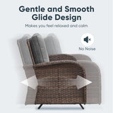3-Piece Outdoor Patio Furniture Set with Two Swivel Rocker Chairs and Rattan Side Table, Wicker Glider Seating for Deck, Porch or Poolside, Brown and Blue