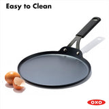 OXO Obsidian 12-Inch Carbon Steel Wok Pan, Pre-Seasoned with Removable Silicone Handle Holder, Induction and Oven Safe, Black