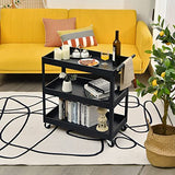 Goplus 3-Tier Rolling Utility Cart with Lockable Wheels, 330 lb Capacity and Ergonomic Handle, Heavy-Duty Commercial Tool Organizer for Garages and Warehouses, Black