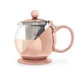 Pinky Up 24 Oz Rose Gold Wrapped Glass Teapot with Loose-Leaf Tea Infuser Strainer