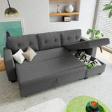 Modern L-Shaped Sleeper Sectional Sofa with Pull-Out Bed, Storage Chaise and Convertible Fabric Upholstery for Living Rooms, Apartments and Small Spaces, Dark Gray
