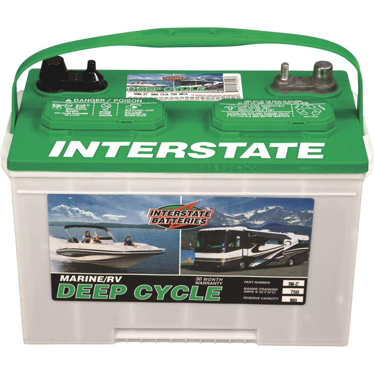 Interstate Marine/RV Deep Cycle Battery, Group Size 27M, 12 Volt Sealed Lead Acid