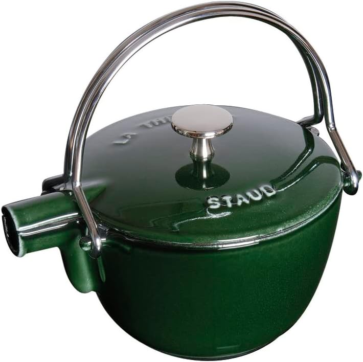 Staub 1-Quart Round Cast Iron Tea Kettle, Basil Green, Made in France