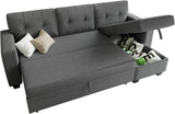 Modern L-Shaped Sleeper Sectional Sofa with Pull-Out Bed, Storage Chaise and Convertible Fabric Upholstery for Living Rooms, Apartments and Small Spaces, Dark Gray