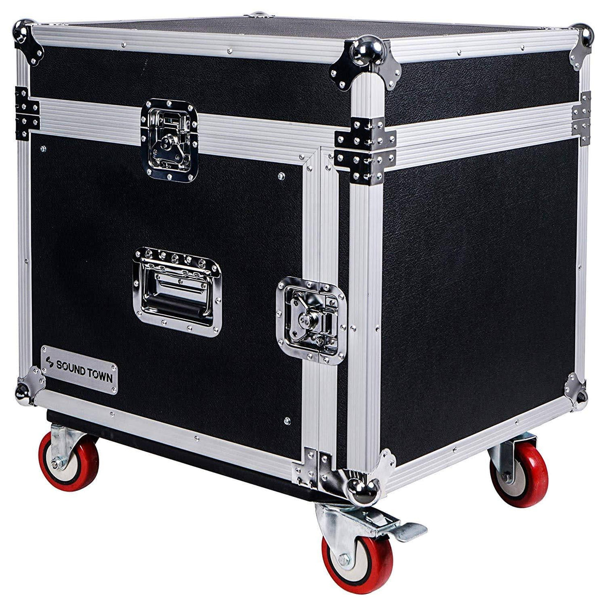 Sound Town STMR-8UW 8-Space PA/DJ Road Rack Case with Slant Mixer Top and Casters