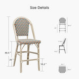 PURPLE LEAF Set of 2 French Bistro Bar Stools, 25-Inch Counter Height with Rattan Backrests, White Print Finish for Kitchen or Patio