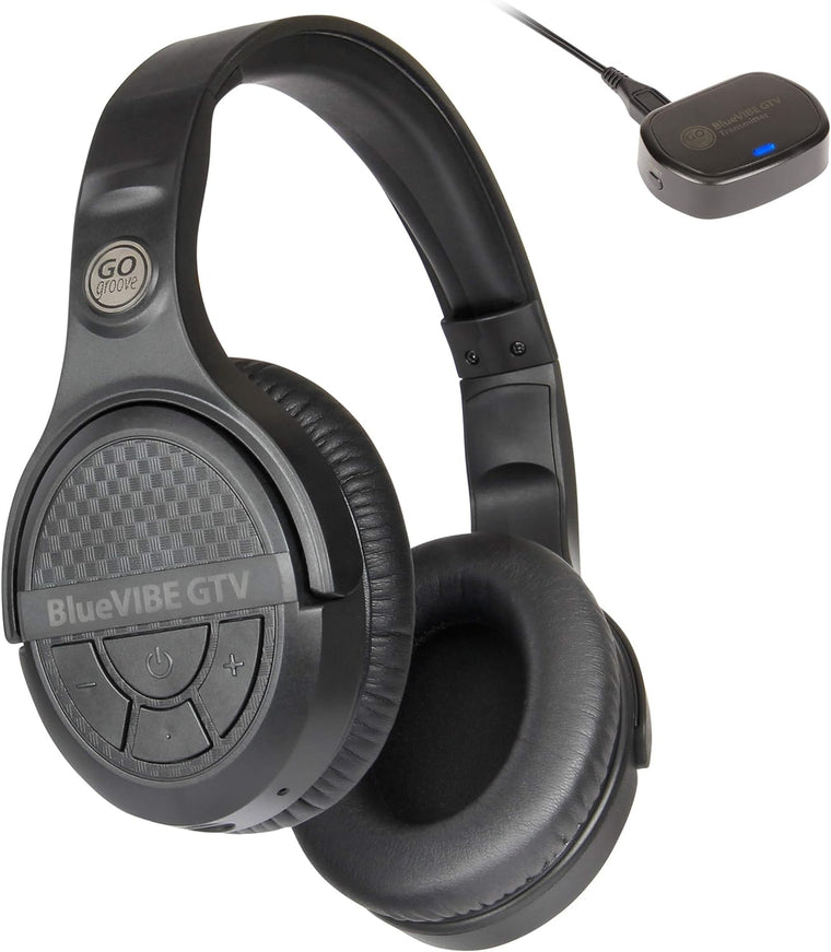 BlueVIBE GTV Wireless TV Headphones for Seniors and Hearing Impaired, 2.4GHz RF Transmitter with 10-Hour Battery and No Audio Delay