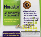 Florastor Probiotic Capsules, 250mg, 100 Count, Pack of 2