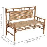 47.2-Inch Bamboo Garden Bench with Backrest, Carry Handles and Cushion, Portable Seating for Patio, Indoor or Outdoor Use