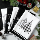 Geyoga 6-Piece Christmas Kitchen Towel Set with Buffalo Plaid and Tree Designs, Soft Absorbent Dish, Tea and Hand Towels for Holiday Gifts, 16 x 24 Inches, Gray and White